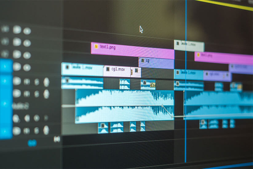 A close up of a video non-linear editing software programme.
